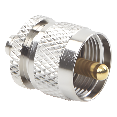 RSA-3474 - Adaptador RF en Línea / SMA Hembra a UHF Macho (PL-259) / Cuerpo Bronce Niquelado / Contacto Oro / Aislante Teflón