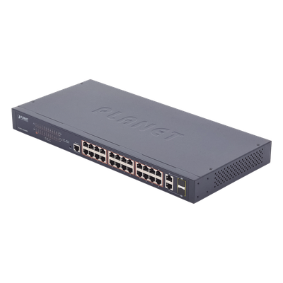FGSW-2624HPS - Switch administrable PoE+ / 24 puertos 10/100TX / 2 puertos combo Gigabit TP/SFP / 220W / 6,54 Mpps / 0-50°C / 1,44 x 0,98 x 0,15 pies