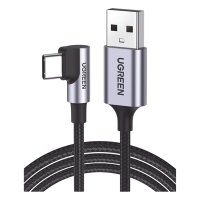 50941 - Cable USB-A a USB-C / 1 Metro (3.3 Pies) / Conector 90° / Carga Rápida 60W / Transferencia 480 Mbps / Nylon Trenzado / Aluminio