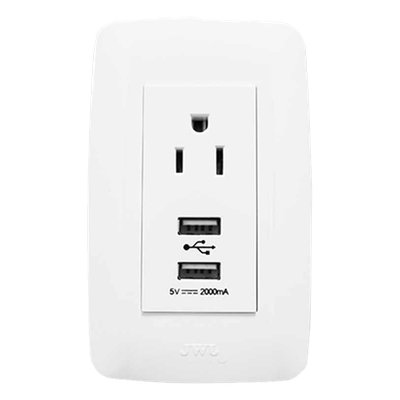 JTL-B72-70 - Contacto Sencillo de 15 A/ 127 V CA y 2 Conectores USB de 5 V CD 2A / Color Blanco.