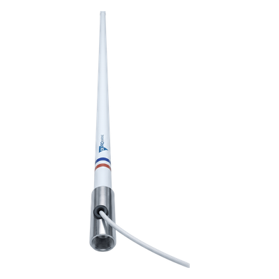 TX5101SYS/10M - Antena Marina VHF / Fibra de Vidrio / 156-163 MHz / 6 dBi / 2.4 m (7.9 ft) / Cable 10 m (32.8 ft) / Base Acero Inoxidable