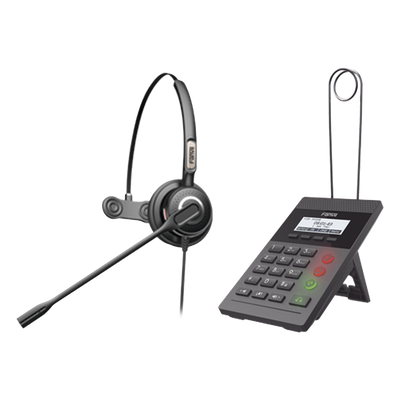 CALLCENTER-KIT-X2CP - Kit de Call Center / Teléfono IP PoE / Pantalla 128x48 / 2 Puertos Ethernet / Diadema con Cancelación de Ruido / Fuente de Alimentación
