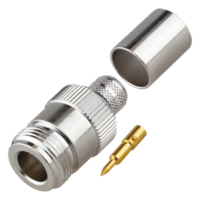 RP-1028-I - Conector RF Coaxial / N Hembra Inverso / Anillo Plegable / Cables RG-8/U, 9913, LMR-400 / Grupo I / Níquel-Oro-Teflón