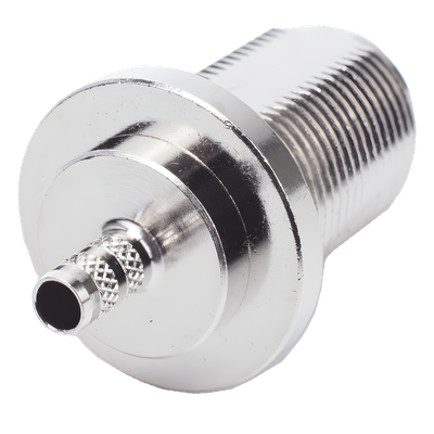 RFN-1022-8C - Conector RF Coaxial / N Hembra Hermético / Montaje Frontal Panel 2D Plano / Anillo Plegable RG-58/U / Cuerpo Bronce Niquelado / Contacto Oro / Aislante Teflón