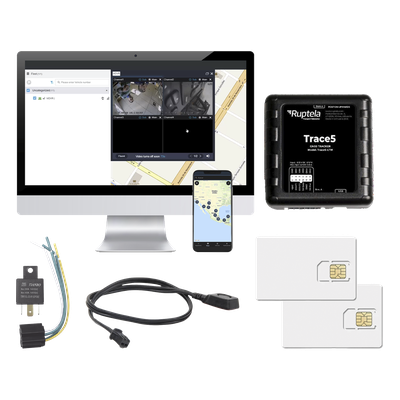 TRACE5KIT3 - Kit de Localizador Vehicular 2G y 4G / Rastreo en tiempo real / Detección de Jammer / Registro de conductores / Control de temperatura y combustible / Relay + Botón de pánico + SIM 500MB 2 años