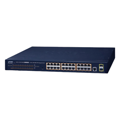 GS-4210-24P2S - Switch PoE Administrable Capa 2 / 24 Puertos Gigabit / 2 SFP / 52 Gbps / Jumbo Frame 9K