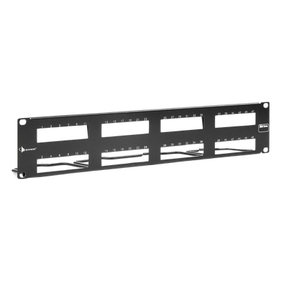 MX-PNL-48-C - Patch Panel / 48 Puertos UTP / Vertical 2U (3.5') / Aluminio Cepillado / Negro / 19" Rack