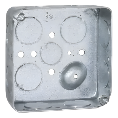 HUB-191 - Caja Cuadrada Eléctrica / 4 x 4" / Profundidad 1-1/2" / 21 in³ / 11 Entradas 3/4" y 1 Entrada 1/2" / Acero Galvanizado / Resistencia al Fuego 2 Horas