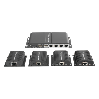 TT714PRO - Kit Divisor y Extensor HDMI (Extender Splitter) / Divide 1 Fuente HDMI a 4 Pantallas / Extiende la señal HDMI hasta 40 m / Resolución 1080P @ 60 Hz / Cat 6/6a/7 / Cero Latencia / Salida Loop en el Tx / IR / Alimente solo el Tx (PoC).