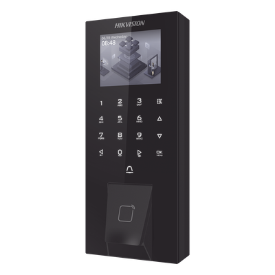 DS-K1T807MBFWX-E1 - Terminal de Control de Acceso Biométrico / Huella + Tarjeta M1 + PIN + Bluetooth / 5,000 Huellas / 150,000 Eventos / Pantalla LCD Táctil 2.4 / IP65 / PoE / Wi-Fi / Bluetooth