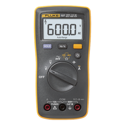 FLUKE-107ESP - Multímetro Digital Compacto / 6000 Cuentas LED / CAT III 600 V / Rango Automático / Resistencia a Caídas 1 m (3.3 ft)