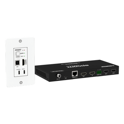 EPC-WP20HUW - Extensor HDBaseT / 4K@60Hz / 100 m (328 ft) Cat6/6a/7 / Conmutador 2x1 HDMI/USB-C / KVM / PoE