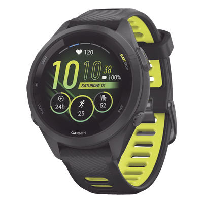 10-02810-03 - Forerunner® 265S, Bisel y carcasa en negro con correa de silicona en negro/amarillo