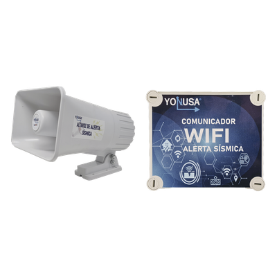 YKIT-SISMICO-WIFI - Kit de Alertamiento Sísmico / Audio Oficial SASMEX 120 dB / Receptor Wi-Fi / Replicación a Sirena y App Móvil / 12 VCD
