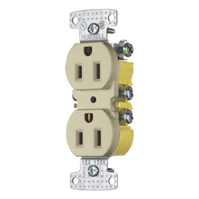 HUB-RR15I - Receptáculo Dúplex Residencial / 15A / 125V / 2 Polos 3 Hilos / NEMA 5-15R / 0.93' Profundidad / 4.19' Alto / 1.52' Ancho