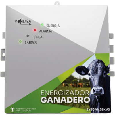 SYSGAN25KV2 - Energizador Ganadero / 10,000 Volts / 0.2 a 5.0 Joules Ajustable / 25 km Lineales / Alimentacion 90-260 Vca y 12 Vcd / Panel Solar / NEMA 2