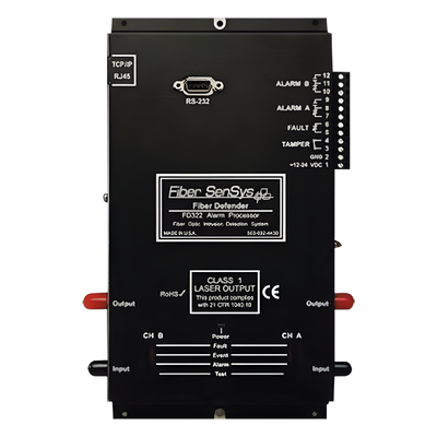 FD322 - Sensor Perimetral de Fibra Óptica / 2 Zonas Independientes / 500 m (1,640 ft) por Zona / Alimentación 12/24 VDC / RS232