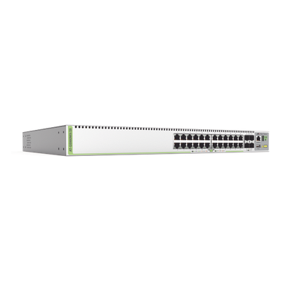 AT-GS980MX28-10 - (GS980MX/28) Switch Stack L3, 24 puertos 10/100/1000-T, 4 Puertos SFP+ 10G, Fuente de poder fija