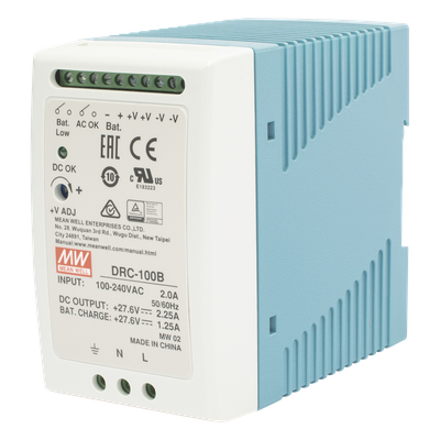 DRC-100-B - Fuente de poder con cargador de batería / Riel DIN / 24V / 100W / 2.25A / UL 508 / 2.16 x 3.54 x 3.94 pulgadas