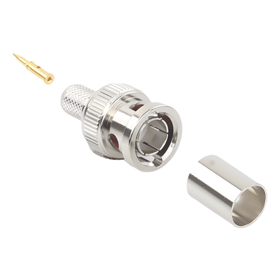 RFB-1708 - Conector BNC Macho / 75 Ohm / AWG 20 / Anillo Plegable / Níquel y Oro / Delrin