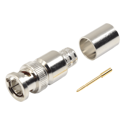 RFB-1707-R - Conector BNC Macho / 75 Ohm / Anillo Plegable / Cable RG-11/U y 8238 / Níquel y Oro / Teflón