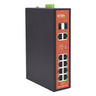 WI-PS310GF-I-V2 - Switch PoE Industrial / 8 Puertos Gigabit + 2 SFP Combo / Extensión 250 m (820 ft) / PoE 300W / Protección 6 kV / -40°C a 80°C / Alimentación Dual 12-57 VCC