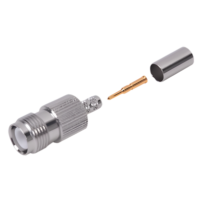 RP-1216-C1 - Conector Coaxial TNC / Hembra Inverso / Anillo Plegable / Para Cable RG-142/U / Contacto Oro 50 μm / Aislante Teflón