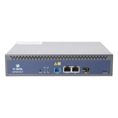 V1600GS-F - OLT GPON / 1 Puerto PON SC/UPC / 128 ONUs / 3 Puertos Uplink / 20 km (12.4 mi) / Redundancia AC/DC / Rack