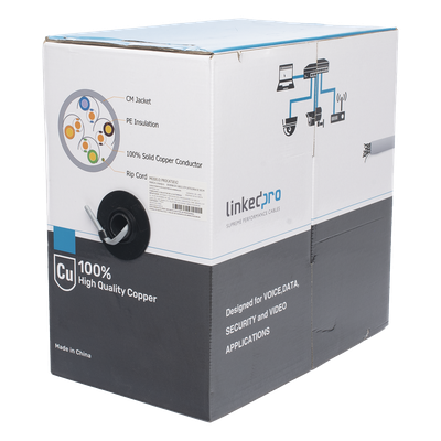 PRO-CAT-5E-V2 - Bobina de Cable / Cat5e / 305 m (1000 pies) / 24 AWG / 100% Cobre / PVC Interior / Sin Blindaje / UL / Gris