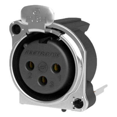 SCADF3-V - Conector XLR Hembra / 3 Polos / Montaje Vertical PCB / Carcasa Metálica / Pines Chapados en Oro / Diseño Compacto