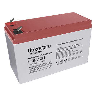 LK9A12LI - Batería LiFePO4 / 12.8 Vcc / 9 Ah / 2000 Ciclos / Descarga 9 A / -20°C a +60°C / Terminales F1-F2