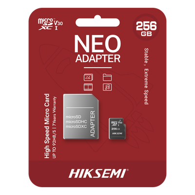 HS-TF-C1/256G/NEO/A - Memoria microSDXC / 256 GB / Clase 10 / Lectura 92 MB/s / Escritura 50 MB/s / NAND TLC / Resistente Agua y Golpes / Adaptador SD Incluido