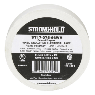 ST17-075-66WH - Cinta Aislante Eléctrica / PVC 0.18 mm / 19 mm x 20.12 m (66 ft) / 600V / UL 510 / -10°C a 80°C / Interior-Exterior