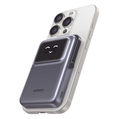 45327 - Power Bank Inalámbrico / 10000 mAh / Carga Inalámbrica 7.5W / USB-C 20W / Pantalla TFT con Emojis / Soporte Plegable / Succión Magnética 10N