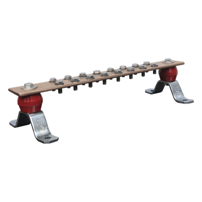 TG-BPS-240 - Barra de Unión de Cobre / 16 Contactos / 2" x 15-1/4" x 1/4" (50.8 x 387.35 x 6.35 mm) / Ampacidad 2649 A / Acero Inoxidable