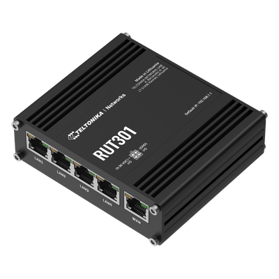 RUT301 - Router Industrial / 5 Puertos Ethernet 10/100 Mbps / VPN y Firewall Integrados / 2 I/O Digitales / RutOS / RMS / -40°C a 75°C