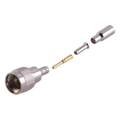 RFU-6003 - Conector Mini UHF Macho / Anillo Plegable / Bronce Niquelado / Contacto Oro / Teflón / RG-174/U, Belden 8216