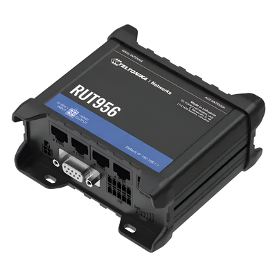 RUT956 - Router Industrial LTE / 150 Mbps Cat 4 / 4 Puertos Ethernet 10/100 / RS232 RS485 / WiFi / Doble SIM / GNSS / IP30 / Riel DIN