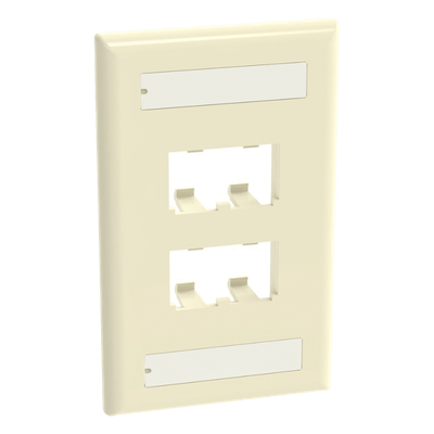 CFPL4EIY - Placa de Pared Vertical / 4 Puertos Mini-Com / Diseño Plano / Con Espacios para Etiquetas / 2.75 x 4.5 in / ABS Marfil
