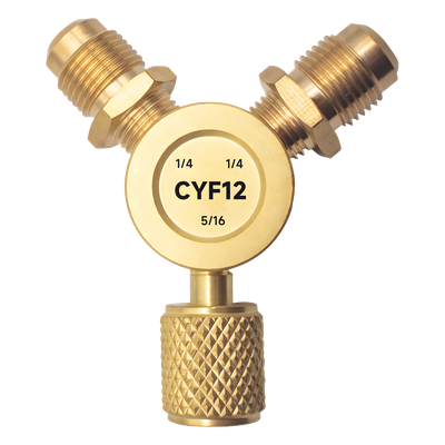 CYF-12 - Conector Y para Refrigeración / 2 Entradas 1/4" Macho Flare / 1 Salida 5/16" Hembra Flare / Recuperación y Evacuación / 0.18 kg
