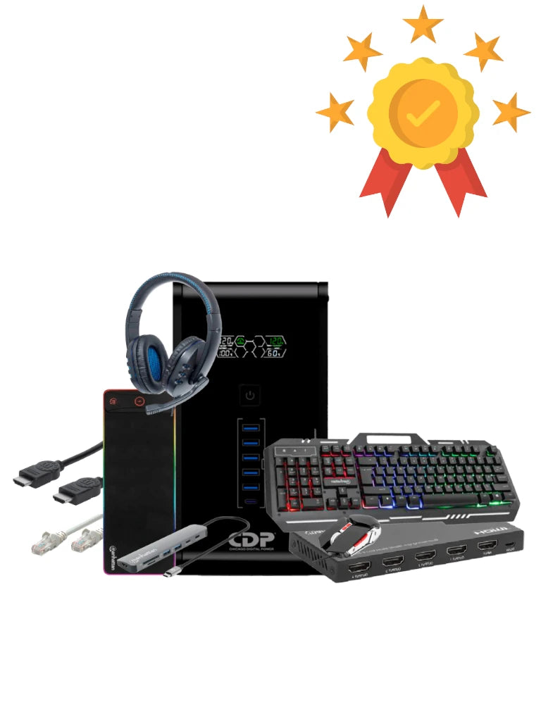 Manhattan Kit Gamer Pro, UPS 1200VA, 720W, Mousepad 80x30cm, Teclado LED