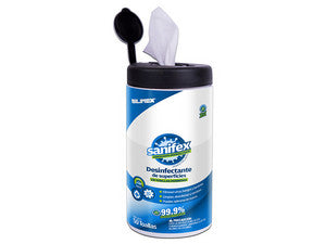 Toallas Húmedas Desinfectantes Sanifex con 50 piezas, Antibacteriales, 20x15cm