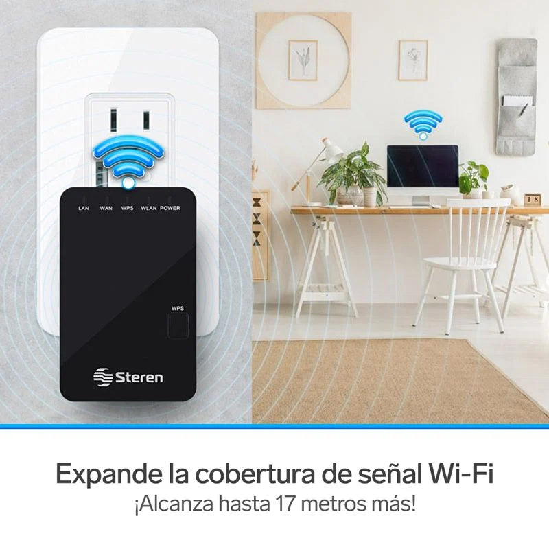 Repetidor Y Punto Acceso Steren Wi-Fi Pared 2.4 Ghz 17M Cobertura Color Negro
