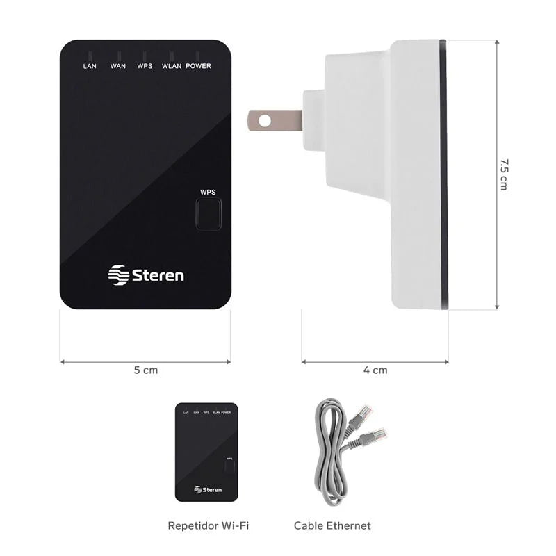 Repetidor Y Punto Acceso Steren Wi-Fi Pared 2.4 Ghz 17M Cobertura Color Negro