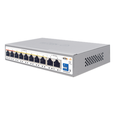 WI-PCES210G - Switch PoE Administrable en la Nube / 8 Puertos 10/100 Mbps PoE / 2 Puertos Uplink Gigabit / Presupuesto PoE 100 W / Alcance PoE 250 m (820.2 ft) / Soporte ONVIF