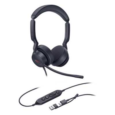 UH44-DUAL-TEAMS-USB-C/A - Auriculares USB con Cable / Cancelación de Ruido IA / Altavoz 35 mm / USB-C con Adaptador USB-A / Compatible Microsoft Teams