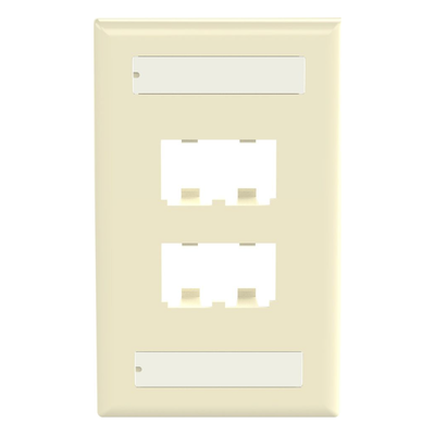 CFPL4EIY - Placa de Pared Vertical / 4 Puertos Mini-Com / Diseño Plano / Con Espacios para Etiquetas / 2.75 x 4.5 in / ABS Marfil
