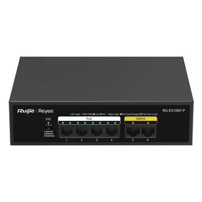 RG-ES106F-P - Ruijie Switch PoE+ / 6 Puertos 10/100 Mbps / 54W PoE Total RG-ES106F-P