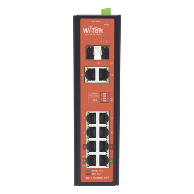 WI-PS310GF-I-V2 - Switch PoE Industrial / 8 Puertos Gigabit + 2 SFP Combo / Extensión 250 m (820 ft) / PoE 300W / Protección 6 kV / -40°C a 80°C / Alimentación Dual 12-57 VCC