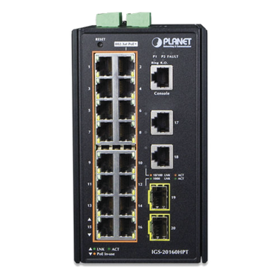 IGS-20160HPT - PLANET IGS-20160HPT switch Gestionado L2/L3 Gigabit Ethernet (10/100/1000) Energía sobre Ethernet (PoE) Azul, Blanco